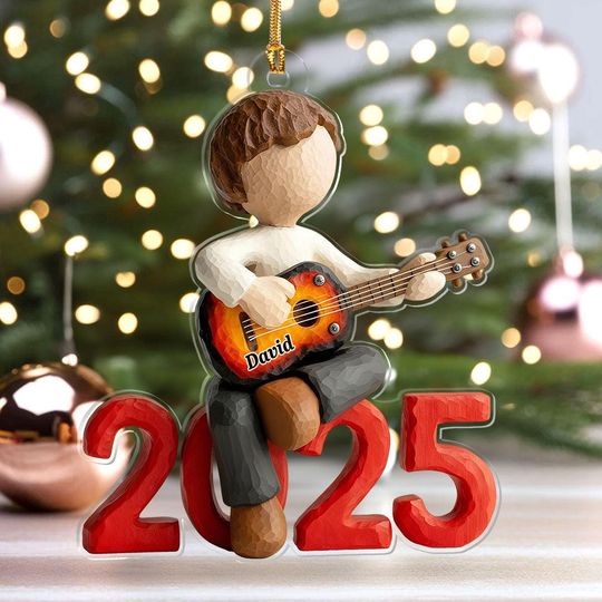 Personalized Guitar Dreamer Ornament, Custom Name Musician Gift