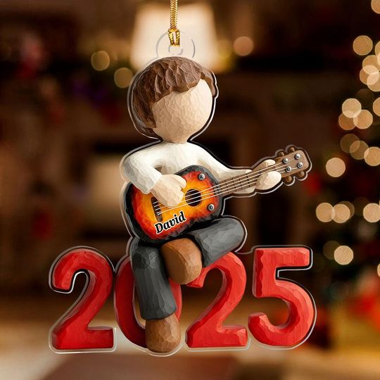 Personalized Guitar Dreamer Ornament, Custom Name Musician Gift