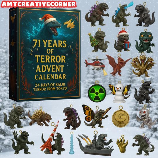 Christmas Kaiju Advent Calendar 2025, Christmas god zilla Countdown Calendars, 24 Days of Xmas Surprises with 24 Collectible for Her Him Gift
