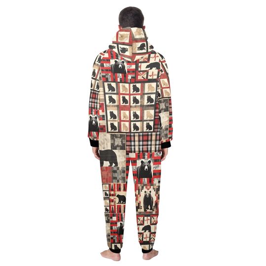 Flannel Bear Hooded Onesie: Rustic Lodge Pajamas