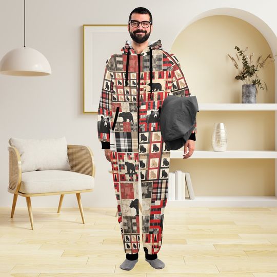 Flannel Bear Hooded Onesie: Rustic Lodge Pajamas