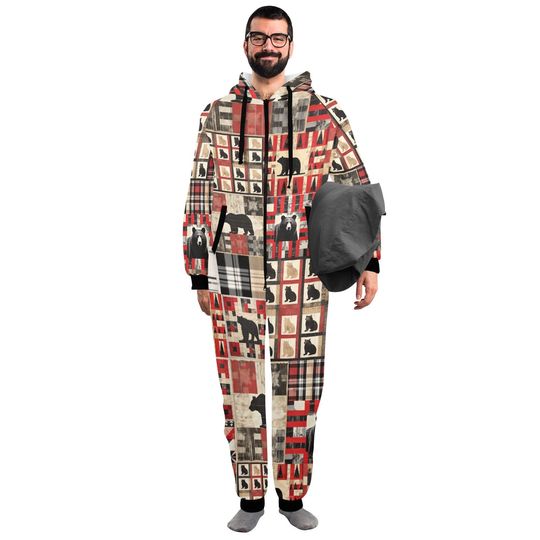 Flannel Bear Hooded Onesie: Rustic Lodge Pajamas