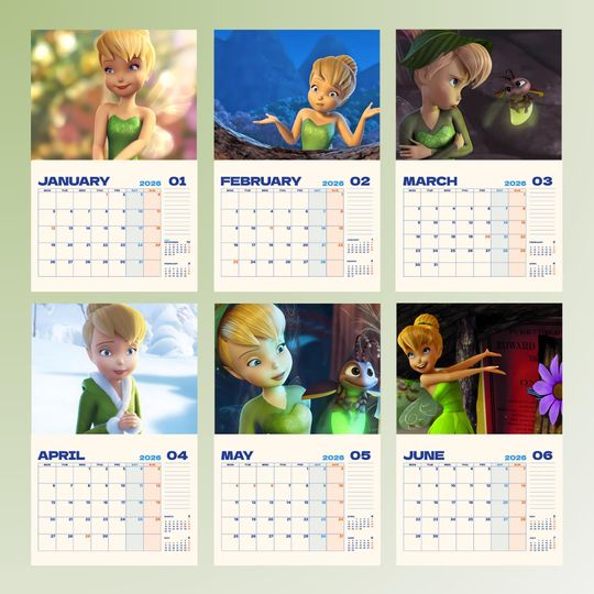 Tinkerbell Disney Calendar, Wall Calendar 2026, Disney Calendar