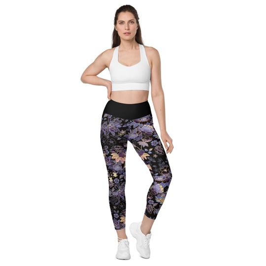 Pretty pattern Leggings with pockets, Purple flowers leggings