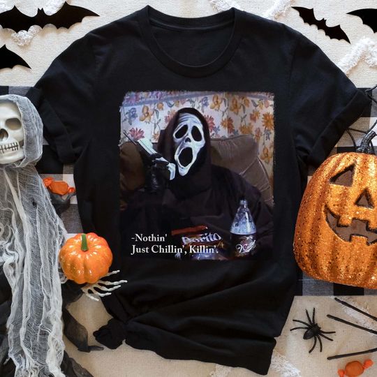 Nothin' Chillin Killin Funny Horror Movie Shirt, Let's Watch Scary Movies, Ghostface TShirt, Horror Halloween Shirt, Screaming Tee BA143