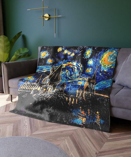 Wizard Castle Woven Throw Blanket | Personalized Starry Night Whimsical Tapestry with Name, Dark Academia Book Nook Decor for Fantasy Lovers