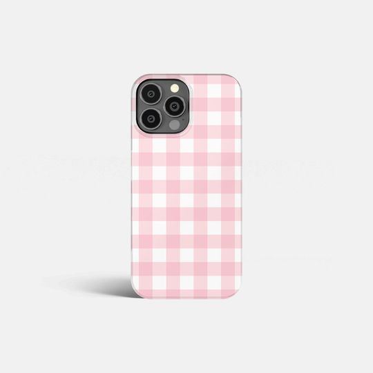 LIGHT PINK Plaid Checkered Hard Phone Case | iPhone   MagSafe