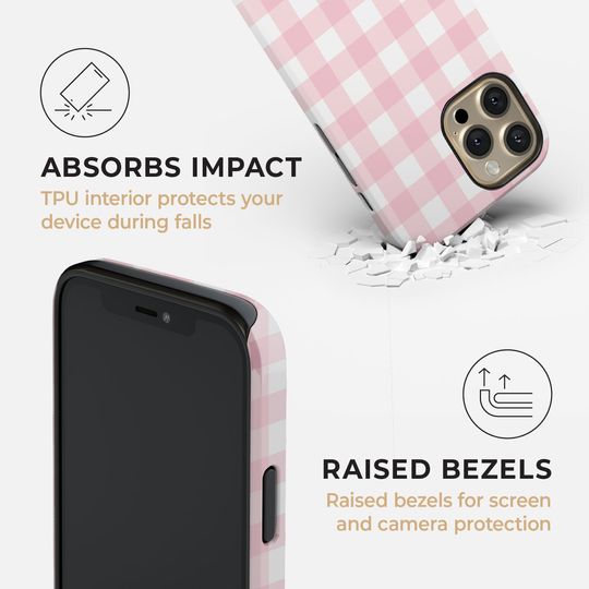 LIGHT PINK Plaid Checkered Hard Phone Case | iPhone   MagSafe