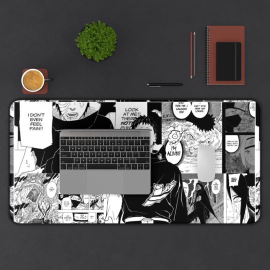 Narutoo Obito Uchiha Manga Panel Desk Mat | Black & White Anime Gaming Mouse Pad