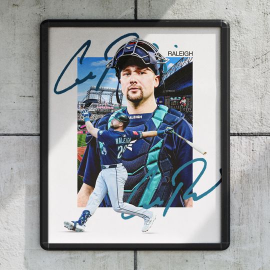 Cal Raleigh Seattle Mariners Baseball Poster, Sports Wall Decor Print