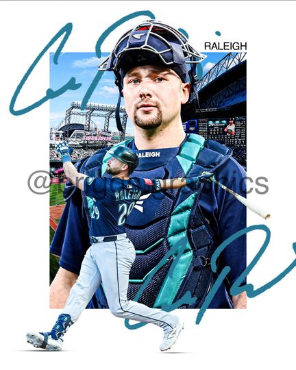 Cal Raleigh Seattle Mariners Baseball Poster, Sports Wall Decor Print