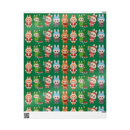 Labubu inspired Holiday Wrapping Paper | Holiday Green Gift Wrap
