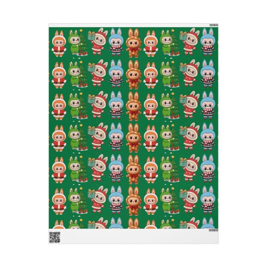 Labubu inspired Holiday Wrapping Paper | Holiday Green Gift Wrap