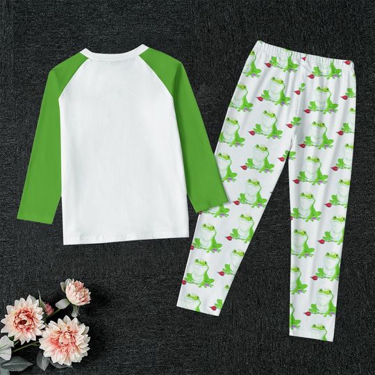 Green Frog Kid's Raglan Sleeve Pajamas printed pants