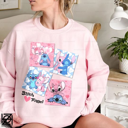 Stitch And Angel Valentine Shirt, Stitch Valentine Shirt, Disney Stitch Sweatshirt