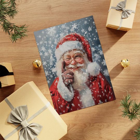 Santa Claus Winking Snowy Christmas Art Festive Holiday Wall Decor Winter Santa Claus Print Christmas Decoration