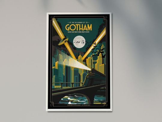 Gotham City Travel Poster, Batman Art Deco Print