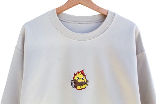 Cute Calcifer! Embroidered Crewneck | Anime Themed Sweatshirt, Pullover, Gift