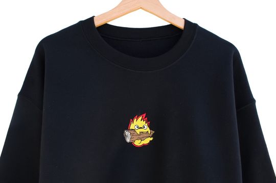 Cute Calcifer! Embroidered Crewneck | Anime Themed Sweatshirt, Pullover, Gift