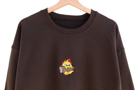 Cute Calcifer! Embroidered Crewneck | Anime Themed Sweatshirt, Pullover, Gift