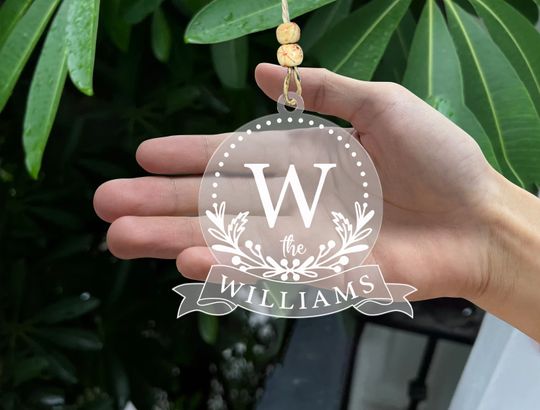 Personalized Family Christmas Wreath Ornaments  Bundle,Christmas ornament, Acrylic Ornament  , Family Monogram  , Glowforge