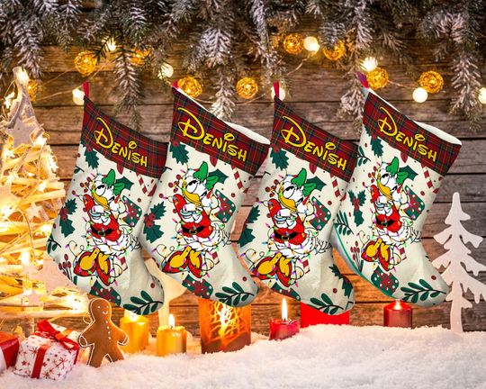 Custom Name Daisy Duck Christmas Stocking, Disney Stocking, Christmas Gift, Christmas Light