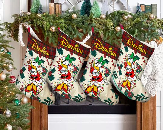 Custom Name Daisy Duck Christmas Stocking, Disney Stocking, Christmas Gift, Christmas Light