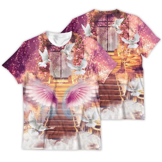 Custom Rip Memorial Shirt Heaven Angel Pink Your Wings Were Ready But Our Hearts Was Not Funeral Gift 3D T-shirt