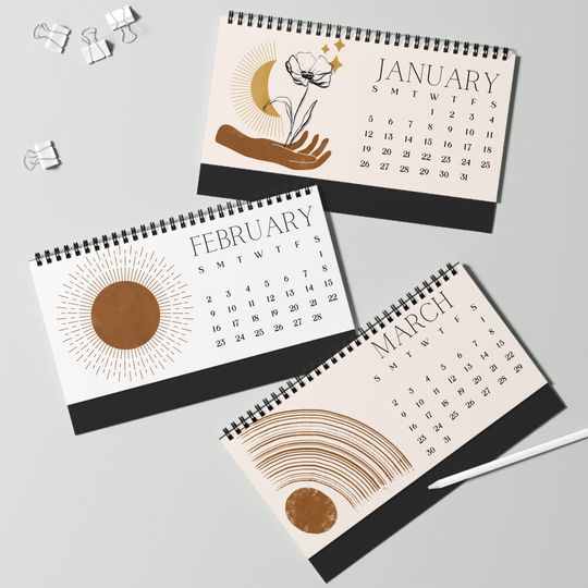 Mid Century Modern Desk Calendar Boho Office Decor