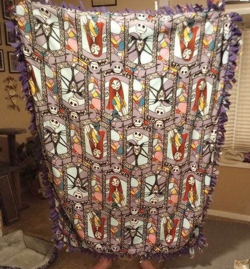 Nightmare before Christmas print handmade fleece tie blanket