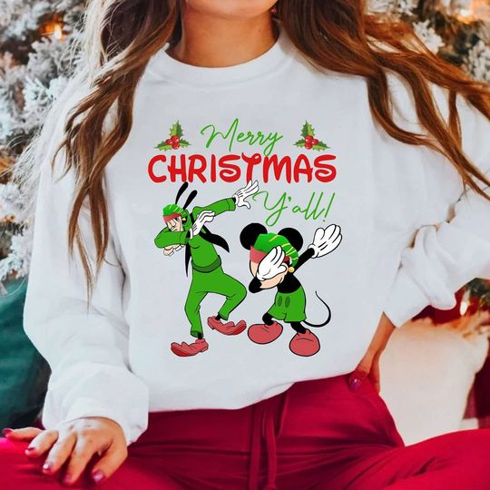 Disney Goofy and Mickey Mouse Dabbing Yall Merry Christmas Sweatshirt