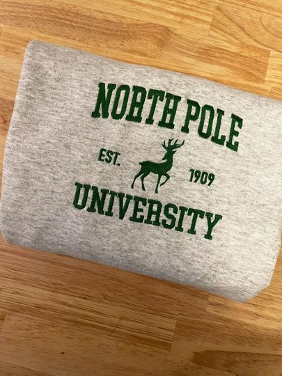 North Pole University Embroidered Sweatshirt - Embroidered Crewneck - Custom Sweatshirt - Holiday Sweater - Christmas Sweater