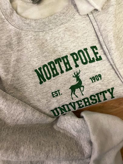 North Pole University Embroidered Sweatshirt - Embroidered Crewneck - Custom Sweatshirt - Holiday Sweater - Christmas Sweater