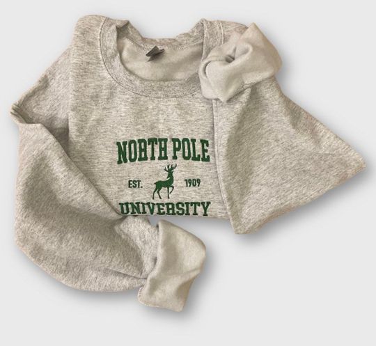 North Pole University Embroidered Sweatshirt - Embroidered Crewneck - Custom Sweatshirt - Holiday Sweater - Christmas Sweater