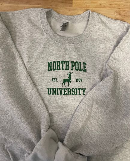 North Pole University Embroidered Sweatshirt - Embroidered Crewneck - Custom Sweatshirt - Holiday Sweater - Christmas Sweater