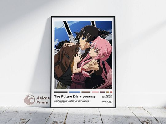Future Diary Poster, Minimalist Anime Poster, Retro Vintage Art Print, Wall Art Decor