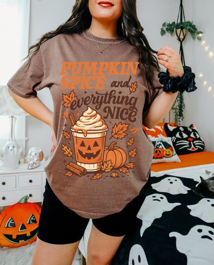 Pumpkin Spice and Everything Nice 3D T-Shirt, Fall Sublimation, Autumn Coffee Cup