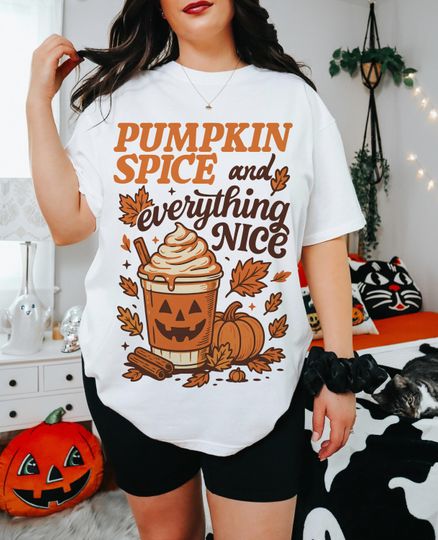 Pumpkin Spice and Everything Nice 3D T-Shirt, Fall Sublimation, Autumn Coffee Cup