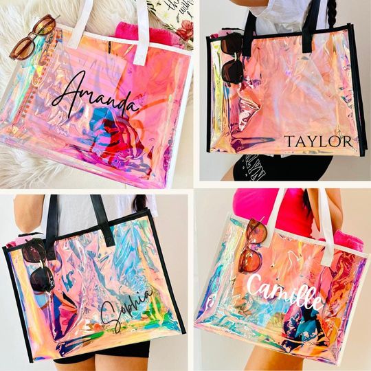 Bridesmaid Tote Bag, Holographic bag, Clear Bag, Beach Bag, Transparent Bag, Girls Weekend, Birthday Gift, Bachelorette Party, Reusable Bag