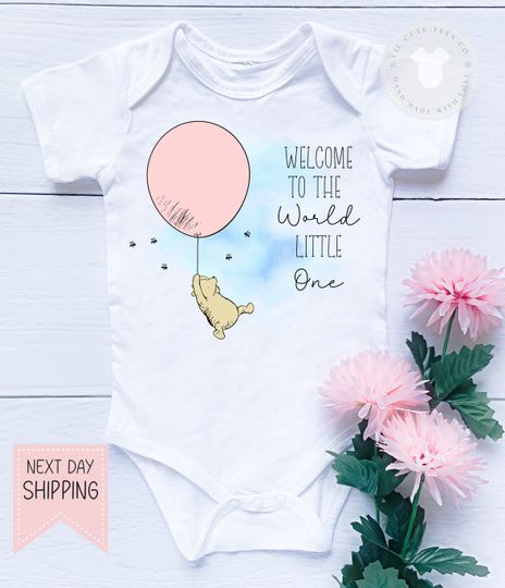 Super Cute Baby Girl Classic Winnie the Pooh bear Bodysuit,  Cute baby gift ,  Baby Shower Gift ,  Ships next day