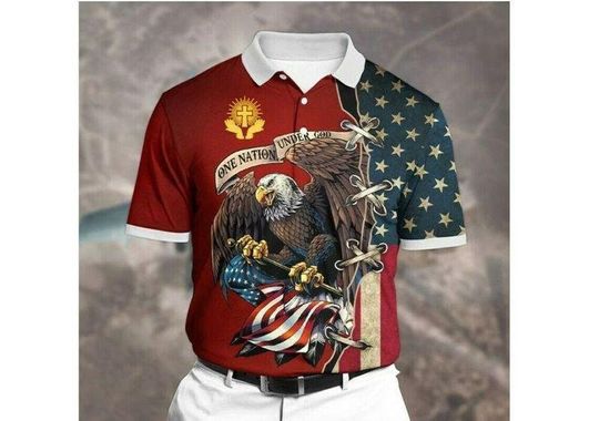 Us Military Patriotic American Veteran One Nation Under God 4th Of July For Men Short Sleeve Polo Shirt