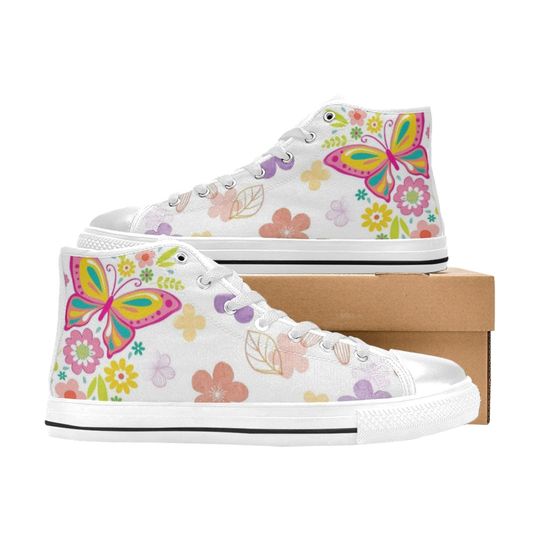 Butterfly & Flower Pattern High Top Shoes, Butterfly & Flower Sneakers
