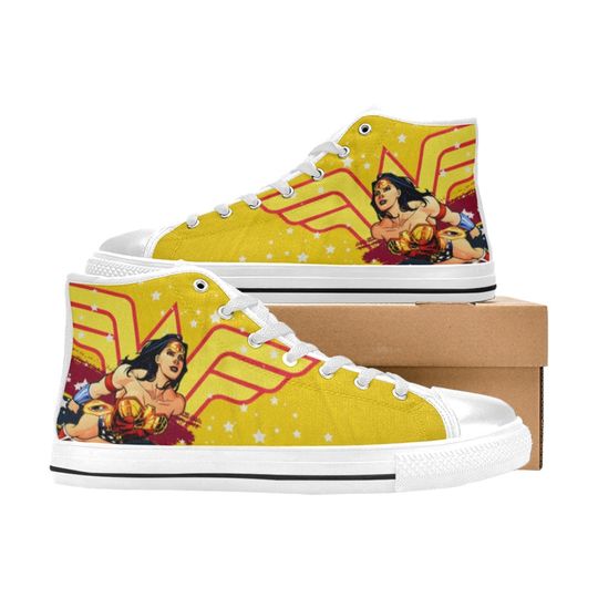 Wonder Woman High Top Canvas Sneakers, Woman Hero Shoes