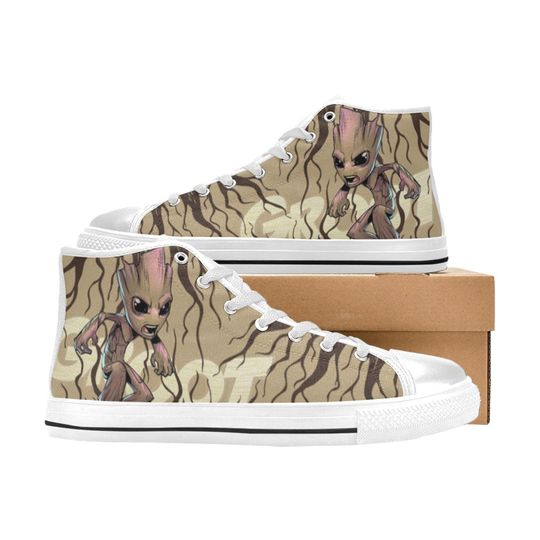 Groot Inspired High Top Canvas Shoes, I Am Groot Hero Sneakers