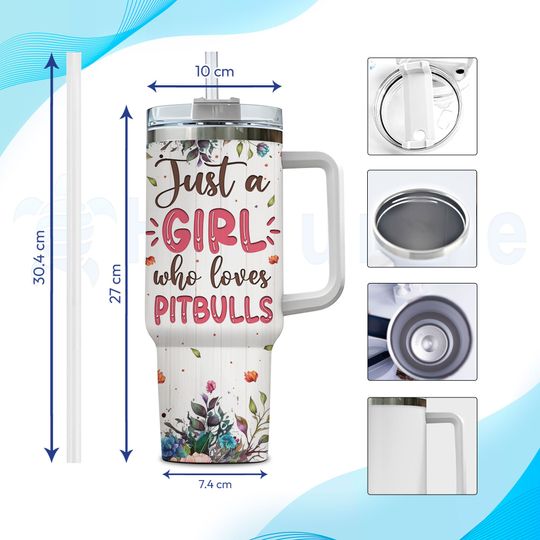 Personalized Pitbull Dog 40oz Tumbler with Handle: Pet Lover Gift