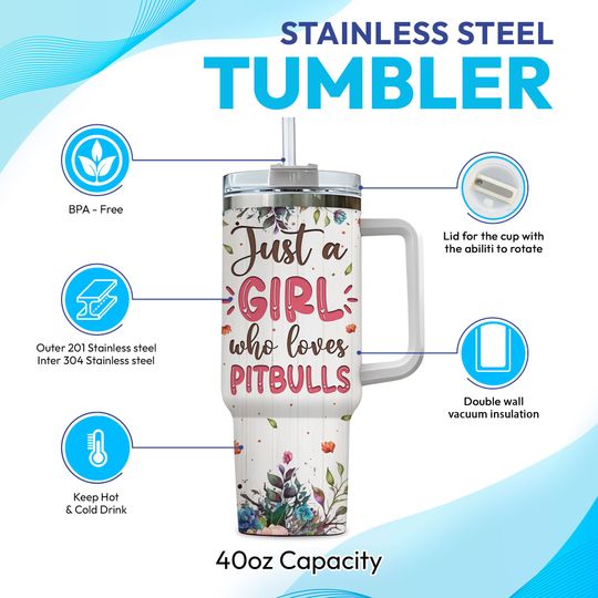 Personalized Pitbull Dog 40oz Tumbler with Handle: Pet Lover Gift