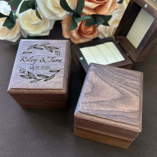 Custom Wedding Ring Box, Flip Wooden Ring Box, Engagement Ring Box, Ring Bearer Ring Box