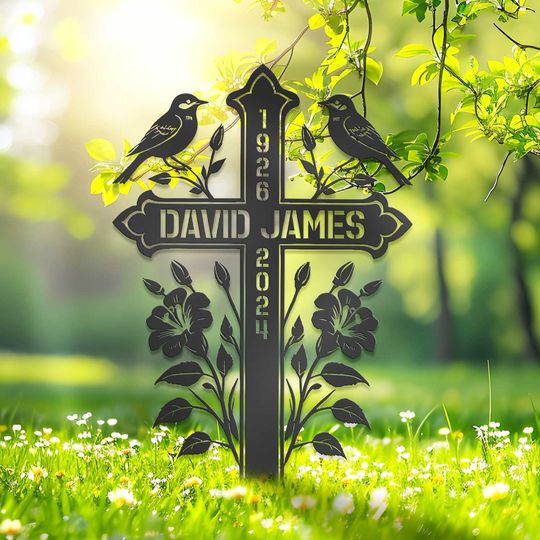 Custom Memorial Metal Cross Stake, Grave Marker, Sympathy Gifts, Remembrance Gift, Lawn Metal Cross, Garden Stake, Memorial Gift