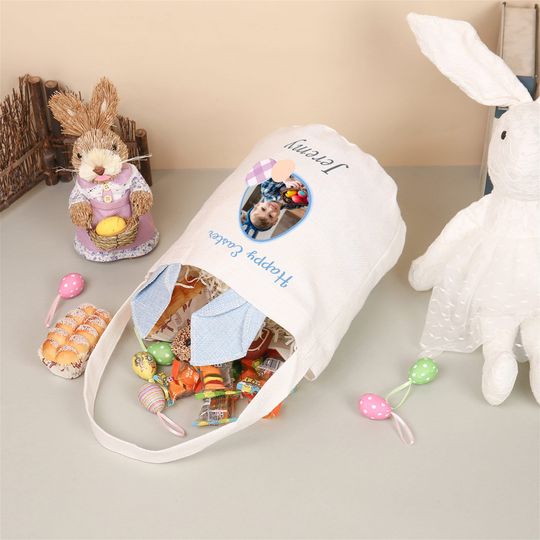 Personalized Photo & Name Easter Basket, Bunny Basket for Kids, Kids Easter Gift, Easter Bucket, Egg Basket For Easter Gifts
