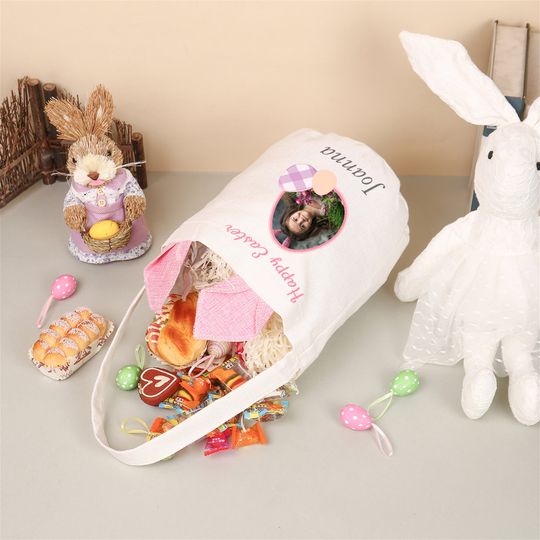 Personalized Photo & Name Easter Basket, Bunny Basket for Kids, Kids Easter Gift, Easter Bucket, Egg Basket For Easter Gifts
